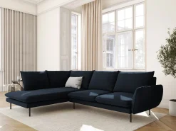 Cosmopolitan Design - Sofá de canto esquerdo "Vienna" 6 lugares em veludo azul escuro - 275x185x95cm
