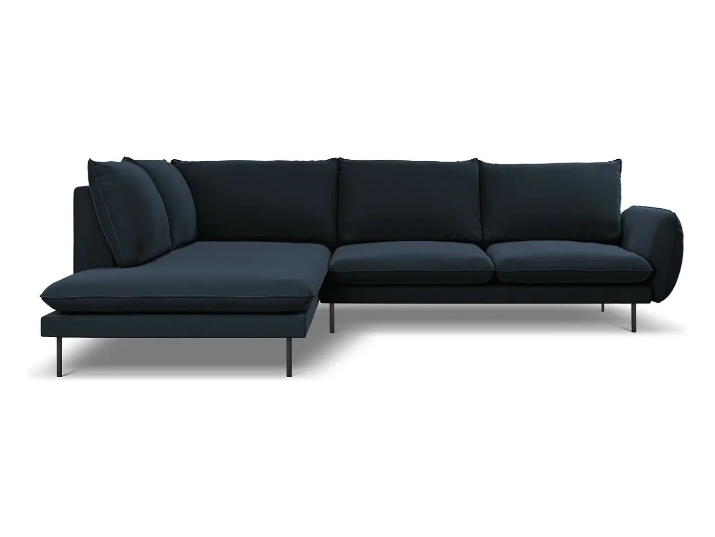 Cosmopolitan Design - Sofá de canto esquerdo "Vienna" 6 lugares em veludo azul escuro - 275x185x95cm
