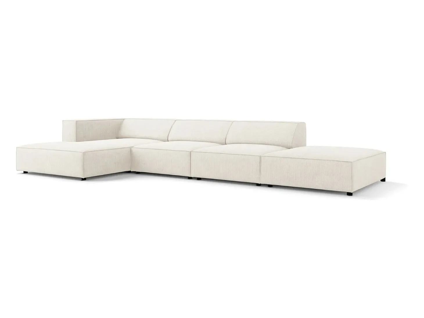 Cosmopolitan Design - Sofá de canto esquerdo "Arendal" 5 lugares em tecido chenille com efeito canelado marfim - 341x166x70cm