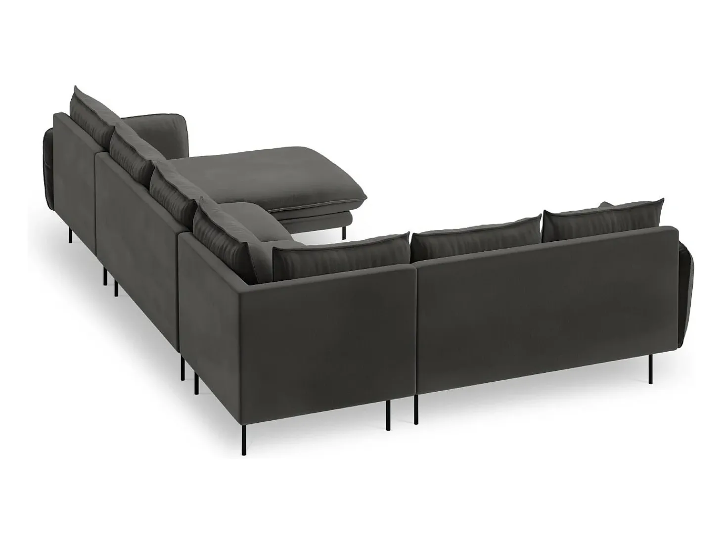 Cosmopolitan Design - Sofá de canto panorâmico à esquerda "Vienna" 7 lugares em veludo cinza escuro - 330x235x95cm