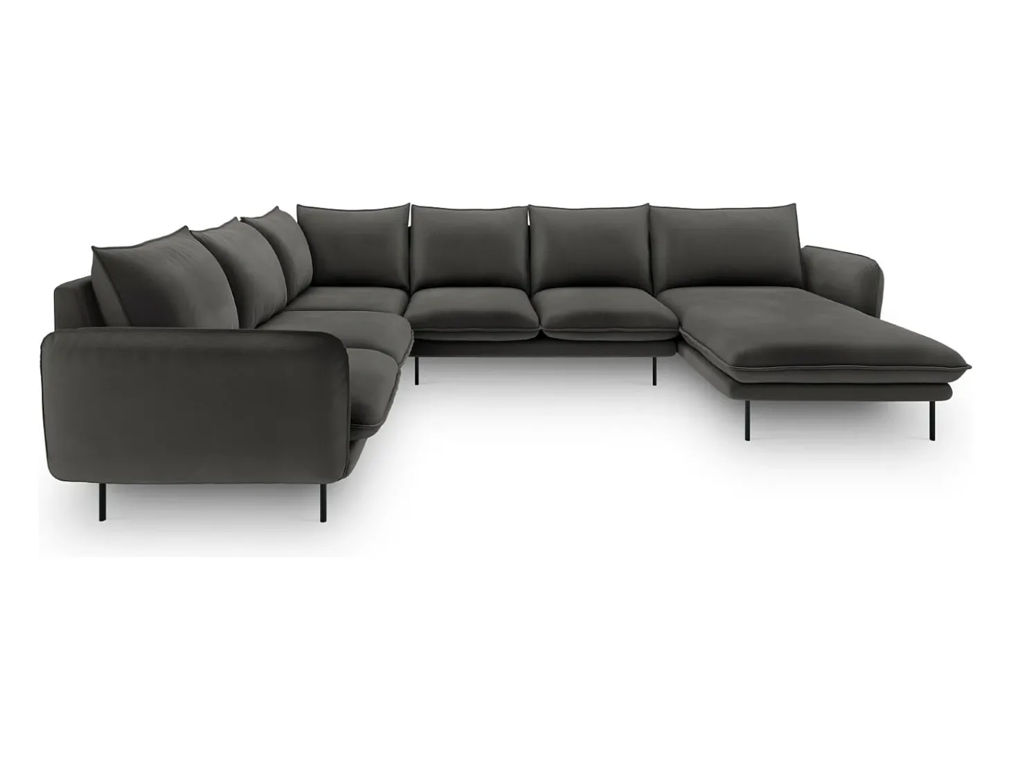 Cosmopolitan Design - Sofá de canto panorâmico à esquerda "Vienna" 7 lugares em veludo cinza escuro - 330x235x95cm