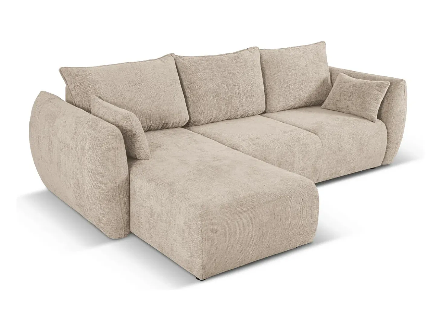 Cosmopolitan Design - Sofá convertível de canto esquerdo com caixa de arrumação "Matera" 4 lugares em tecido chenille bege - 253x173x86cm