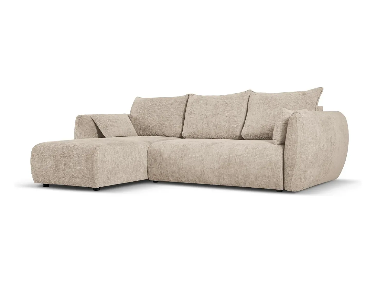 Cosmopolitan Design - Sofá convertível de canto esquerdo com caixa de arrumação "Matera" 4 lugares em tecido chenille bege - 253x173x86cm
