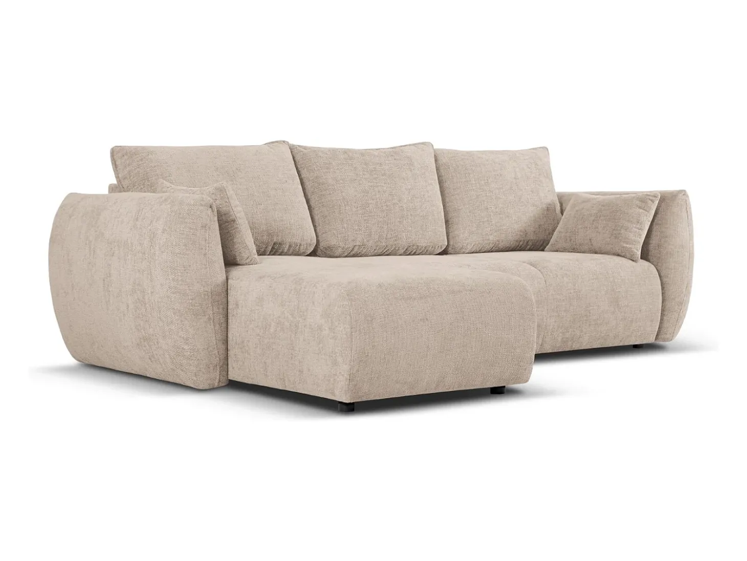 Cosmopolitan Design - Sofá convertível de canto esquerdo com caixa de arrumação "Matera" 4 lugares em tecido chenille bege - 253x173x86cm