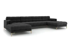 Cosmopolitan Design - Sofá panorâmico "Bali" 7 lugares em tecido estrutural cinza escuro - 383x185x75cm