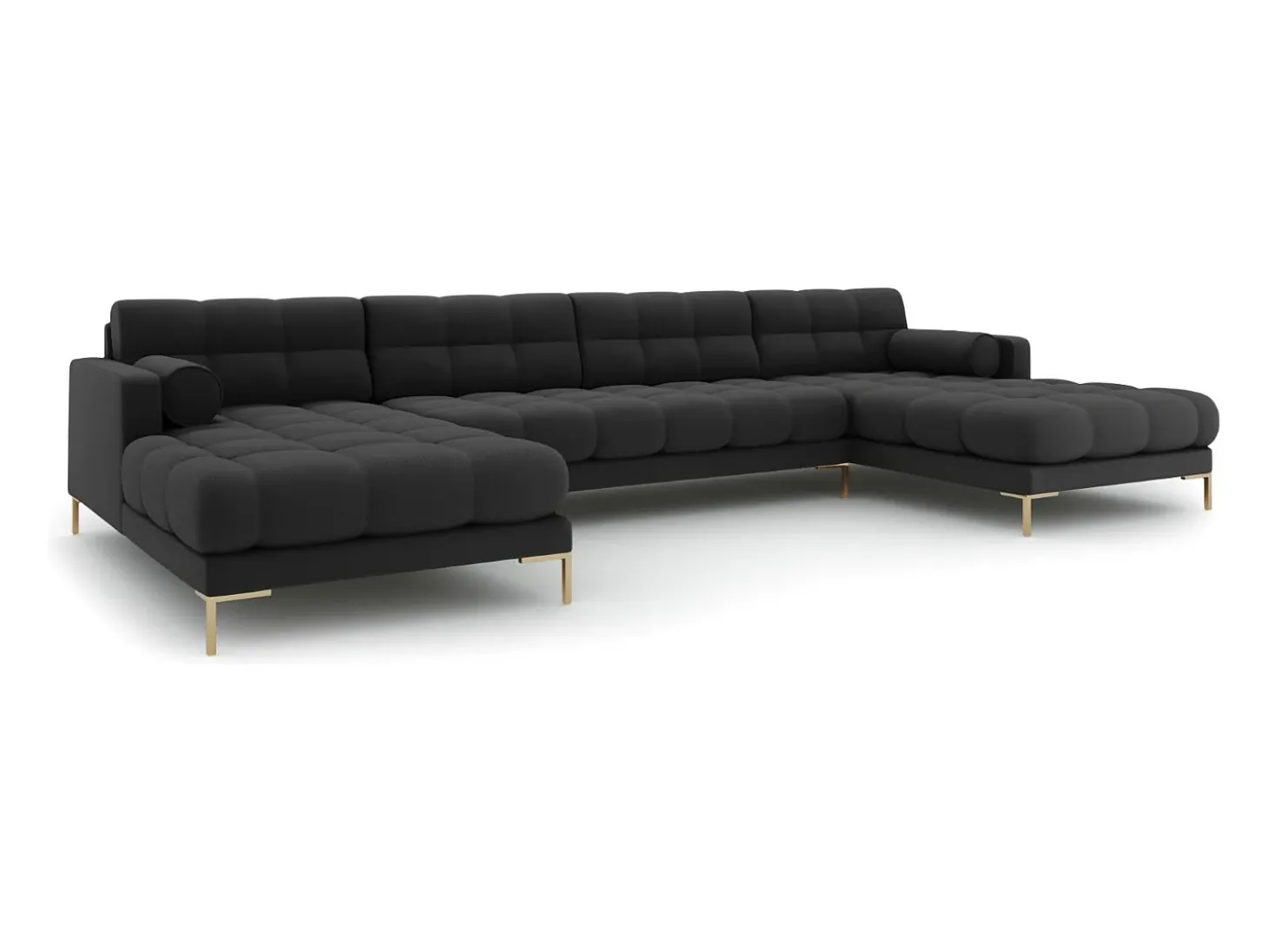 Cosmopolitan Design - Sofá panorâmico "Bali" 7 lugares em tecido estrutural cinza escuro - 383x185x75cm