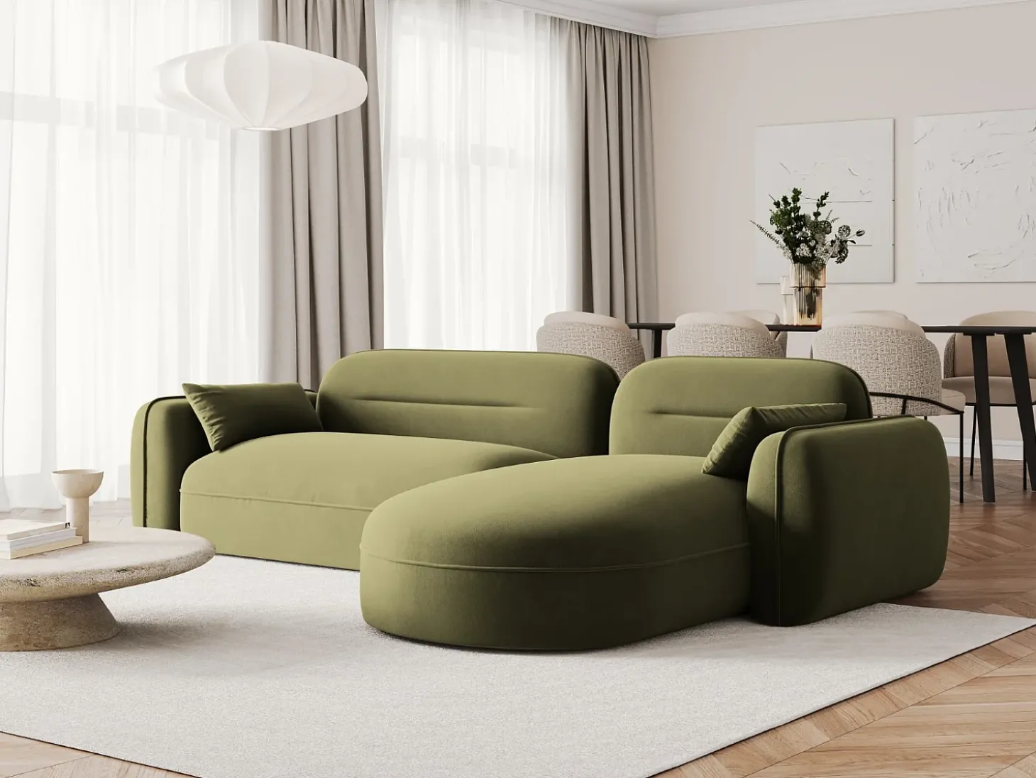 Cosmopolitan Design - Sofá modular de canto direito "Sydney" 4 lugares em veludo verde claro - 275x165x70cm