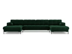 Cosmopolitan Design - Sofá panorâmico "Bali" 7 lugares em veludo verde garrafa - 383x185x75cm