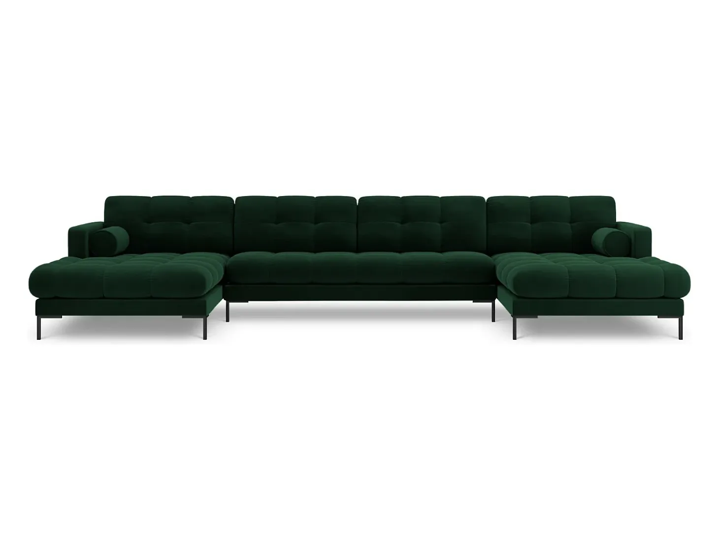 Cosmopolitan Design - Sofá panorâmico "Bali" 7 lugares em veludo verde garrafa - 383x185x75cm
