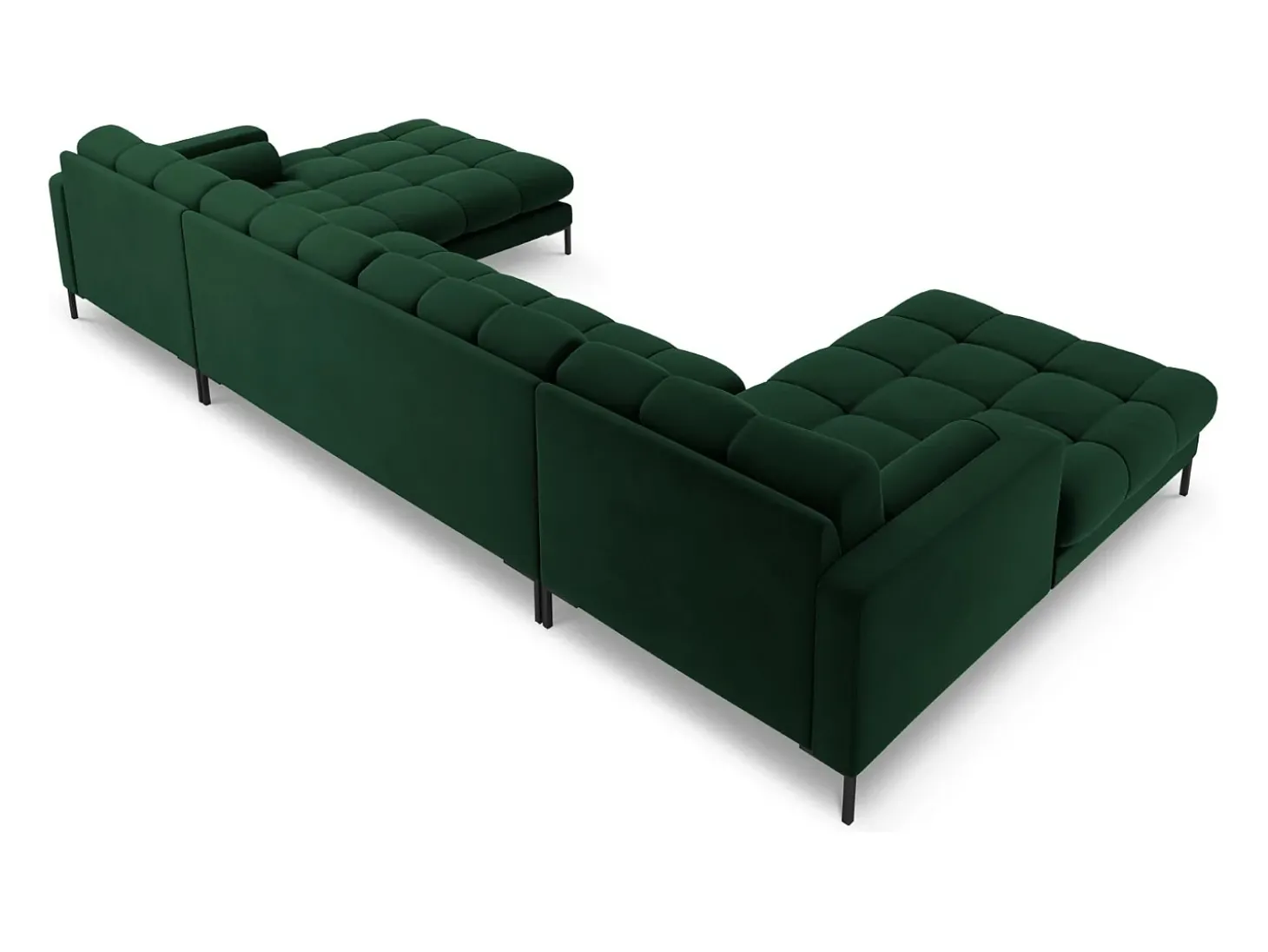 Cosmopolitan Design - Sofá panorâmico "Bali" 7 lugares em veludo verde garrafa - 383x185x75cm