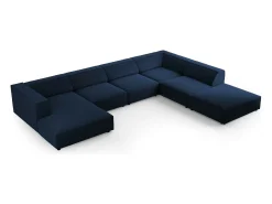 Cosmopolitan Design - Sofá de canto direito panorâmico "Arendal" 7 lugares em veludo azul real - 364x262x70cm