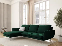 Cosmopolitan Design - Sofá de canto esquerdo "Vienna" 5 lugares em veludo verde garrafa - 255x170x95cm