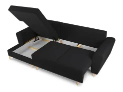 Cosmopolitan Design - Sofá convertível de canto esquerdo com caixa de arrumação "Kyoto" 4 lugares em tecido bouclé preto - 241x145x88cm