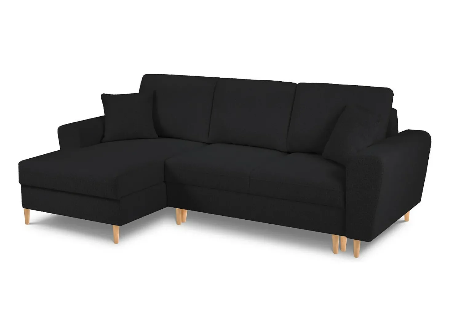 Cosmopolitan Design - Sofá convertível de canto esquerdo com caixa de arrumação "Kyoto" 4 lugares em tecido bouclé preto - 241x145x88cm