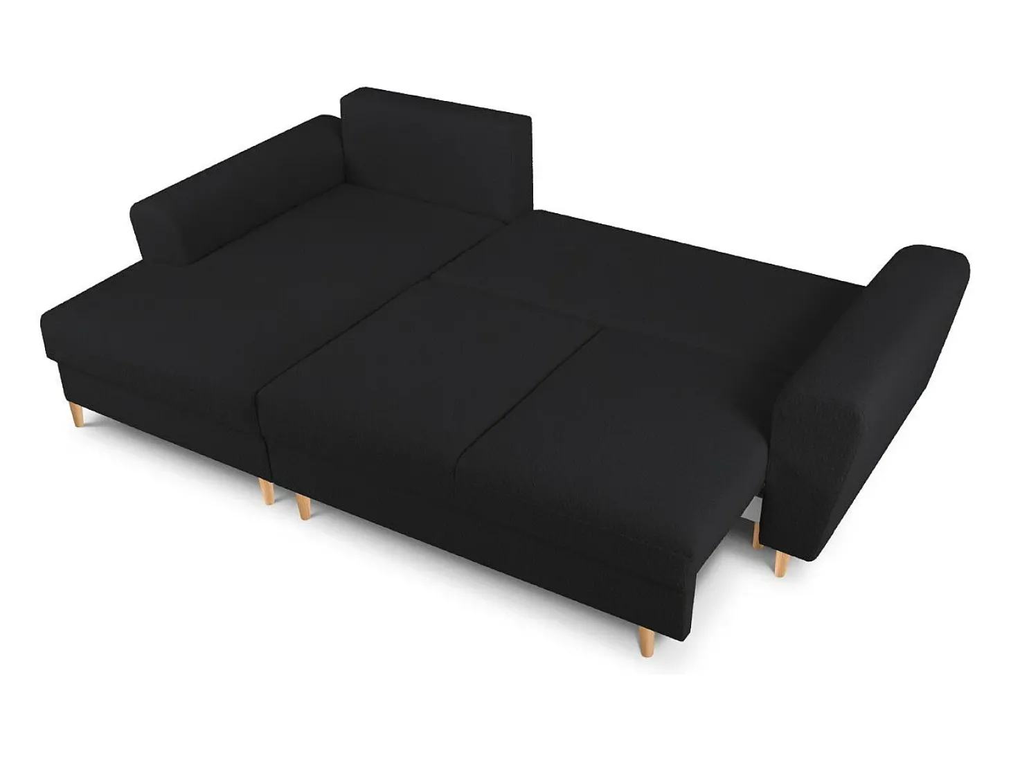 Cosmopolitan Design - Sofá convertível de canto esquerdo com caixa de arrumação "Kyoto" 4 lugares em tecido bouclé preto - 241x145x88cm