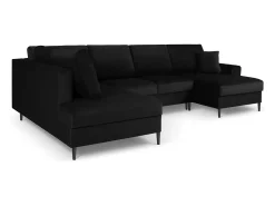 Cosmopolitan Design - Sofá panorâmico convertível esquerdo com caixa de arrumação "Kyoto" 7 lugares em veludo preto - 313x194x88cm