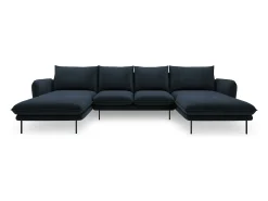 Cosmopolitan Design - Sofá panorâmico "Vienna" 6 lugares em veludo azul escuro - 350x170x95cm