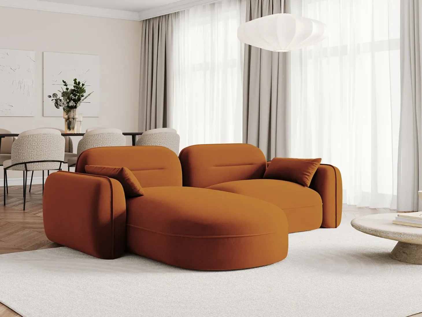 Cosmopolitan Design - Sofá modular de canto esquerdo "Sydney" 3 lugares em veludo terracota - 230x165x70cm