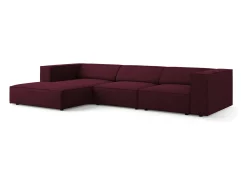 Cosmopolitan Design - Sofá de canto esquerdo "Arendal" 4 lugares em tecido chenille com efeito canelado rubi - 284x166x70cm