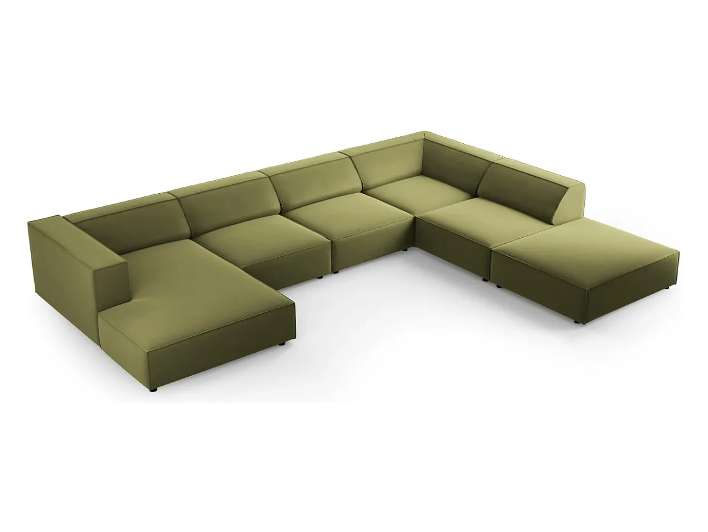 Cosmopolitan Design - Sofá de canto direito panorâmico "Arendal" 7 lugares em veludo verde claro - 364x262x70cm