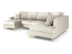 Cosmopolitan Design - Sofá panorâmico convertível em linha reta com caixa de arrumação "Kyoto" 7 lugares em veludo bege claro - 313x194x88cm
