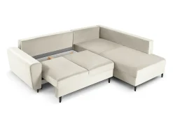Cosmopolitan Design - Sofá convertível de canto direito com caixa de arrumação "Kyoto" 5 lugares em veludo bege claro - 243x194x88cm