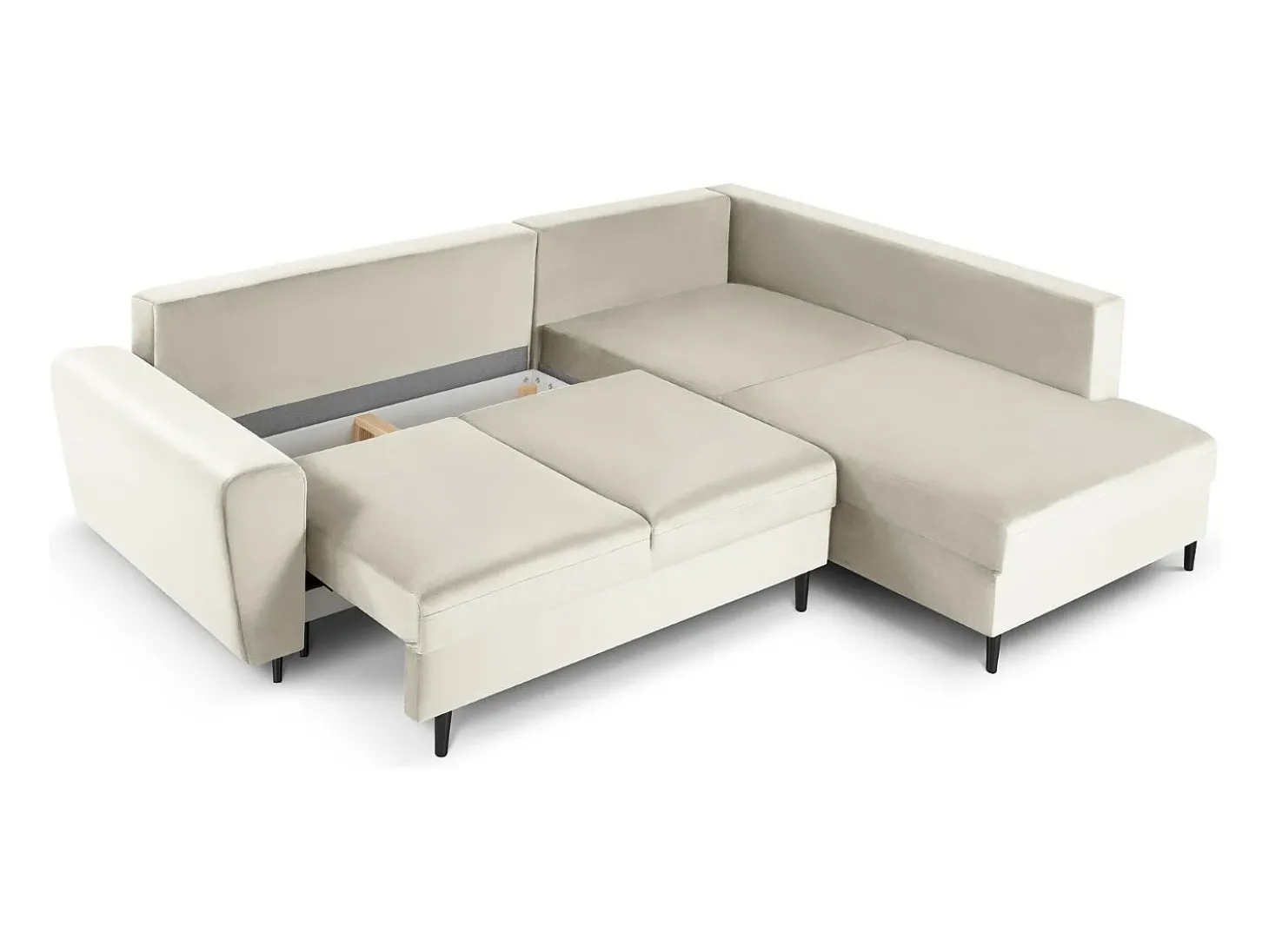 Cosmopolitan Design - Sofá convertível de canto direito com caixa de arrumação "Kyoto" 5 lugares em veludo bege claro - 243x194x88cm