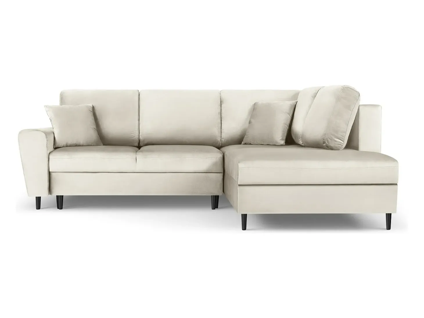 Cosmopolitan Design - Sofá convertível de canto direito com caixa de arrumação "Kyoto" 5 lugares em veludo bege claro - 243x194x88cm