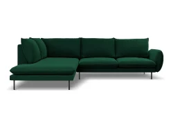 Cosmopolitan Design - Sofá de canto esquerdo "Vienna" 6 lugares em veludo verde garrafa - 275x185x95cm