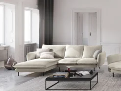 Cosmopolitan Design - Sofá de canto esquerdo "Vienna" 5 lugares em tecido estrutural bege claro - 255x170x95cm