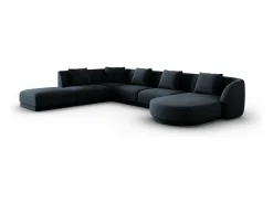 Cosmopolitan Design - Sofá de canto panorâmico à esquerda "Tulum" 6 lugares em tecido chenille azul real - 330x255x70cm