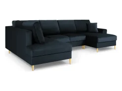 Cosmopolitan Design - Sofá panorâmico convertível esquerdo com caixa de arrumação "Kyoto" 7 lugares em veludo azul escuro - 313x194x88cm
