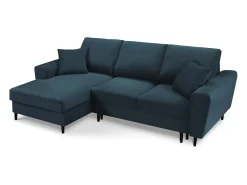 Cosmopolitan Design - Sofá convertível de canto esquerdo com caixa de arrumação "Kyoto" 4 lugares em veludo cotelê azul escuro - 241x145x88cm