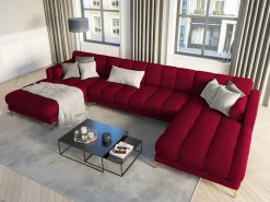 Cosmopolitan Design - Sofá panorâmico "Bali" 7 lugares em veludo vermelho - 383x185x75cm