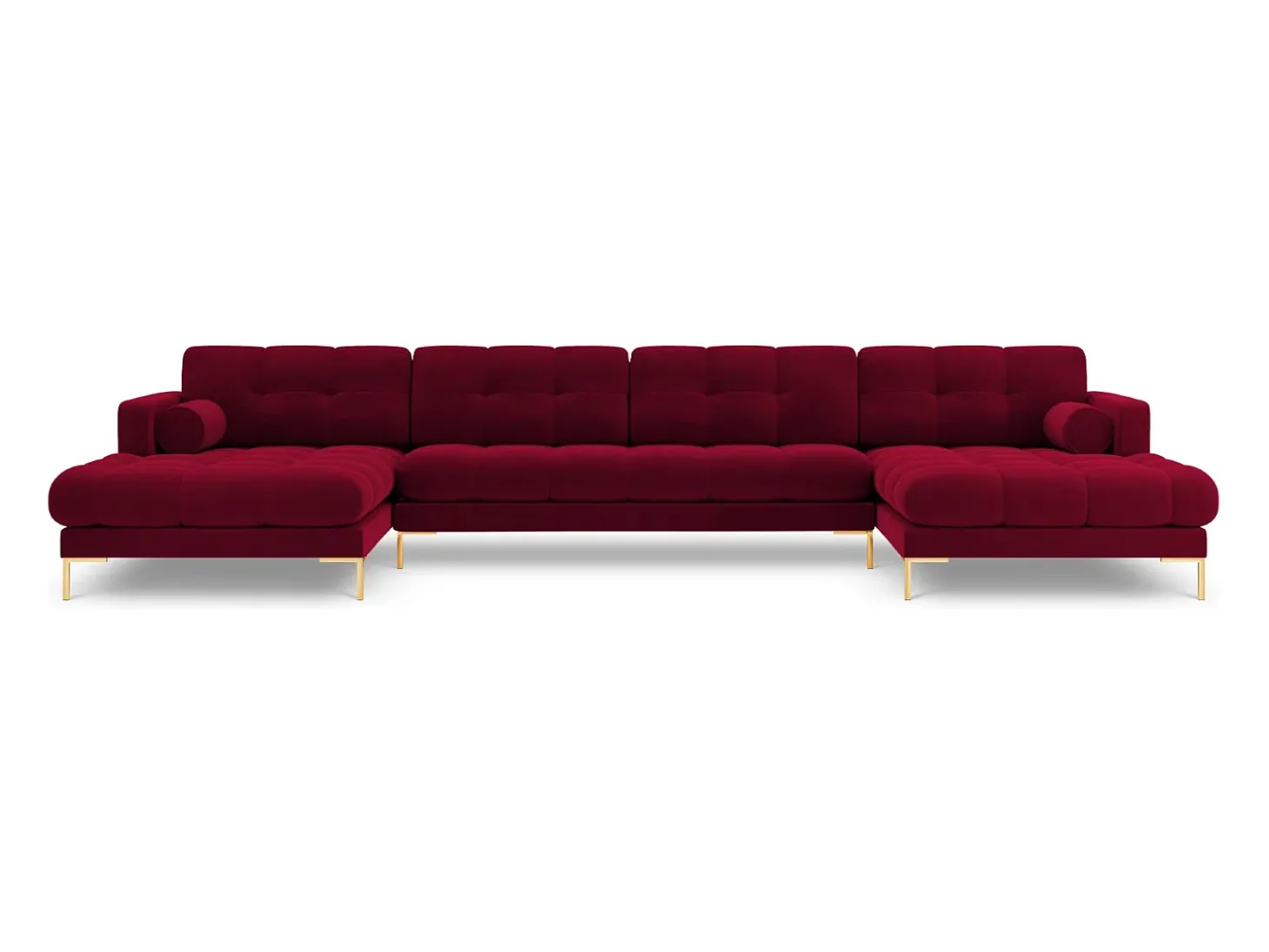 Cosmopolitan Design - Sofá panorâmico "Bali" 7 lugares em veludo vermelho - 383x185x75cm