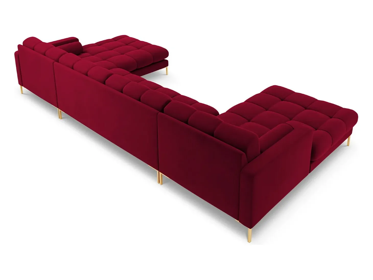 Cosmopolitan Design - Sofá panorâmico "Bali" 7 lugares em veludo vermelho - 383x185x75cm
