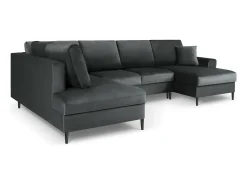 Cosmopolitan Design - Sofá panorâmico convertível esquerdo com caixa de arrumação "Kyoto" 7 lugares em veludo cinza escuro - 313x194x88cm
