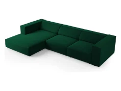 Cosmopolitan Design - Sofá de canto esquerdo "Arendal" 4 lugares em veludo verde garrafa - 284x166x70cm