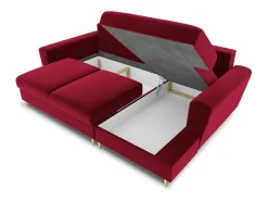 Cosmopolitan Design - Sofá convertível de canto direito com caixa de arrumação "Kyoto" 4 lugares em veludo vermelho - 241x145x88cm