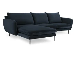 Cosmopolitan Design - Sofá de canto esquerdo "Vienna" 5 lugares em veludo azul escuro - 255x170x95cm