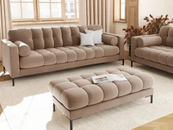 Cosmopolitan Design - Sofá "Bali" 3 lugares em veludo bege - 177x92x75cm
