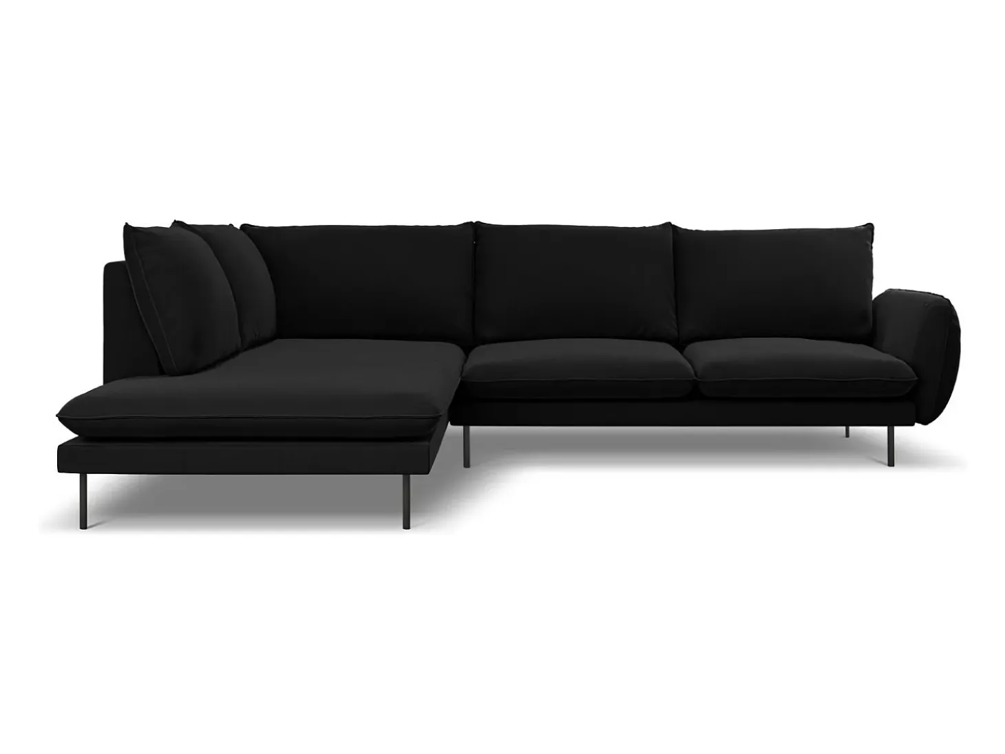 Cosmopolitan Design - Sofá de canto esquerdo "Vienna" 6 lugares em veludo preto - 275x185x95cm