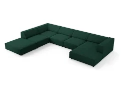 Cosmopolitan Design - Sofá de canto panorâmico à esquerda "Arendal" 7 lugares em tecido chenille com efeito canelado verde garrafa - 364x262x70cm