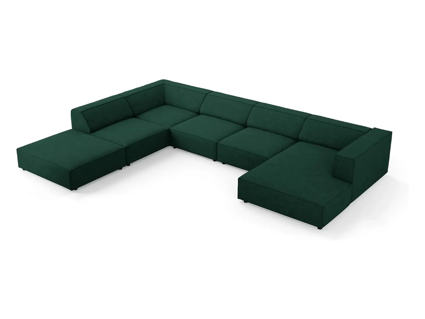 Cosmopolitan Design - Sofá de canto panorâmico à esquerda "Arendal" 7 lugares em tecido chenille com efeito canelado verde garrafa - 364x262x70cm