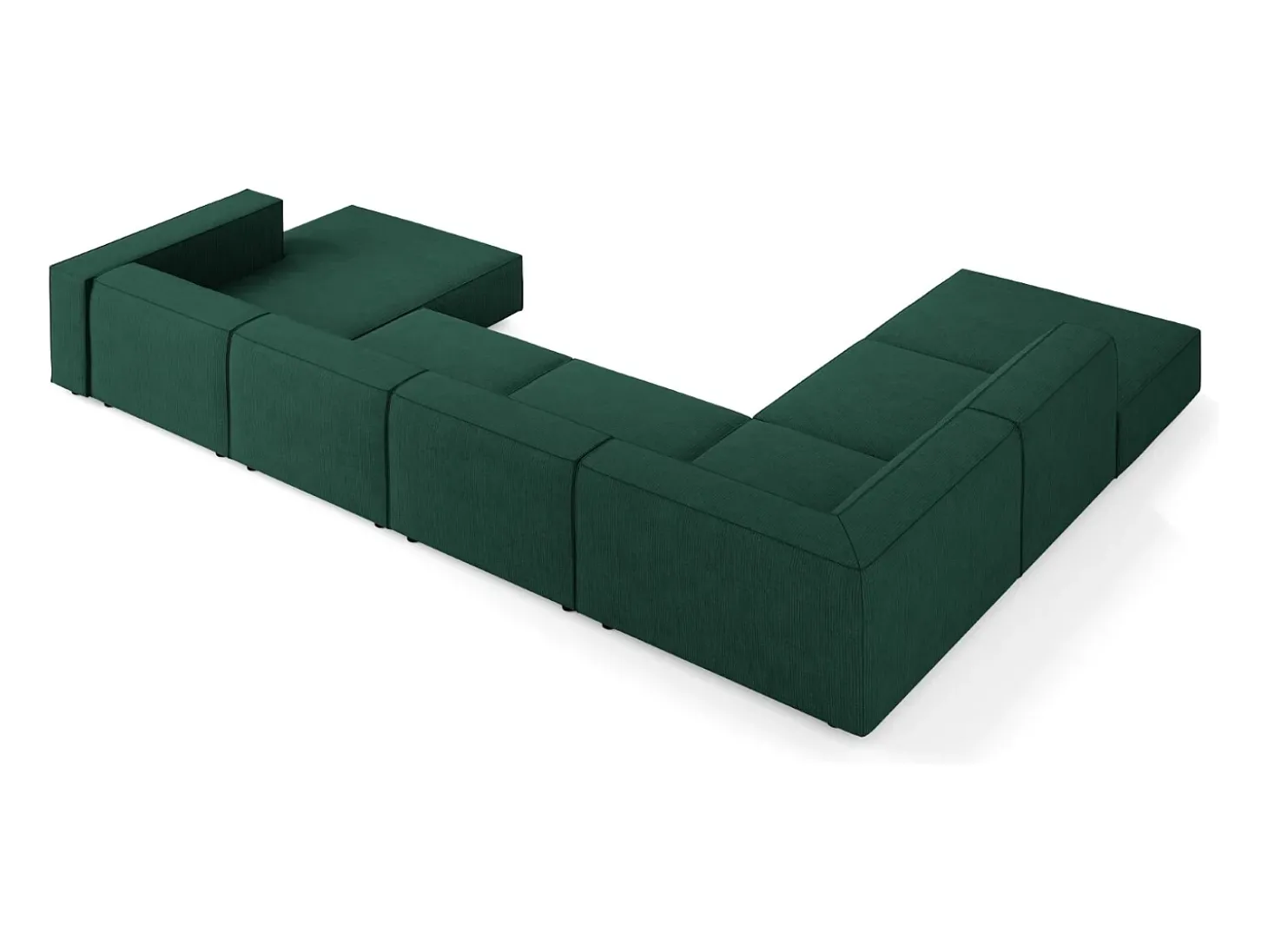 Cosmopolitan Design - Sofá de canto panorâmico à esquerda "Arendal" 7 lugares em tecido chenille com efeito canelado verde garrafa - 364x262x70cm