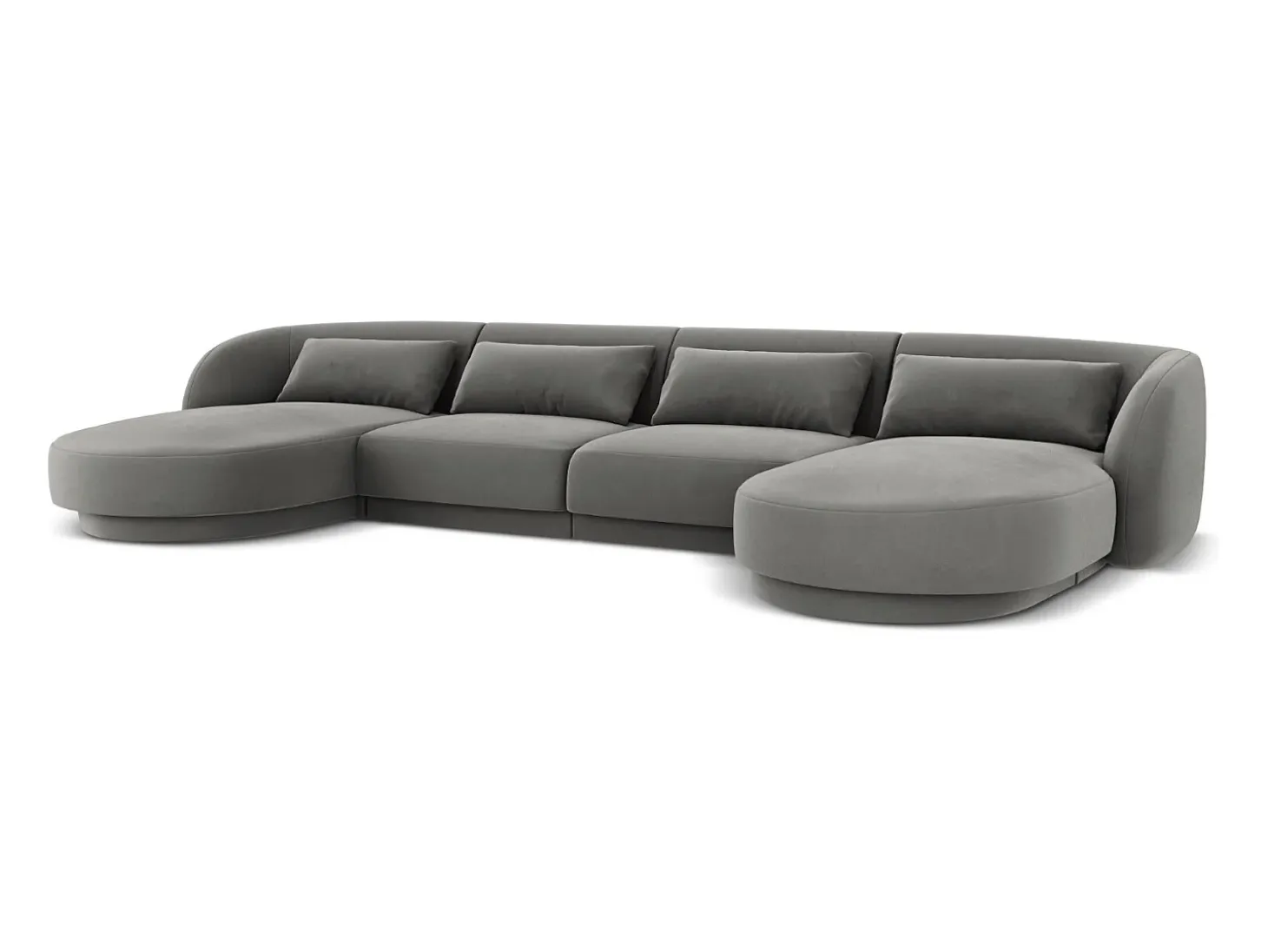 Cosmopolitan Design - Sofá panorâmico "Tulum" 5 lugares em veludo cinza claro - 330x156x70cm