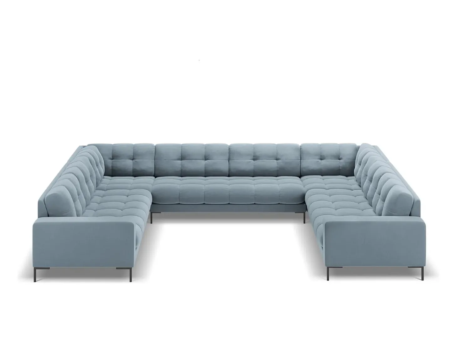 Cosmopolitan Design - Sofá panorâmico "Bali" 9 lugares em veludo azul claro - 327x256x75cm