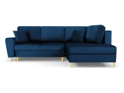 Cosmopolitan Design - Sofá convertível de canto direito com caixa de arrumação "Kyoto" 5 lugares em veludo azul real - 243x194x88cm