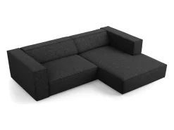 Cosmopolitan Design - Sofá de canto direito "Arendal" 3 lugares em tecido chenille preto - 224x166x70cm