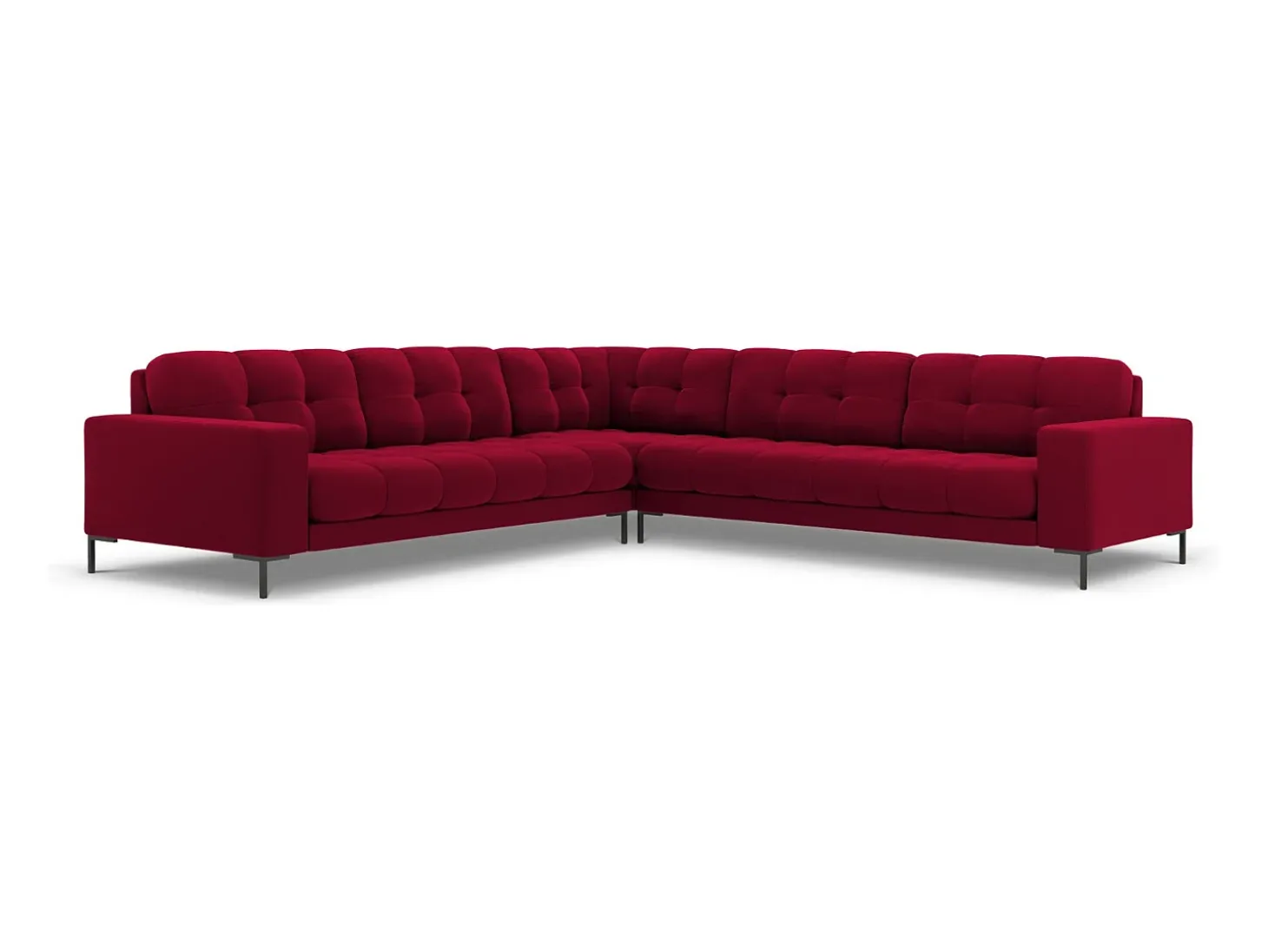 Cosmopolitan Design - Sofá de canto simétrico "Bali" 6 lugares em veludo vermelho - 256x256x75cm